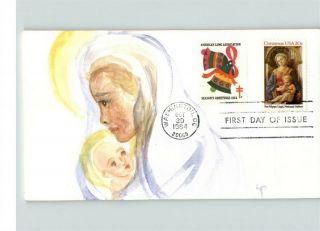 Hand Painted 1984 Christmas With Christmas Seal,  Madonna And Child,  First Day Of
