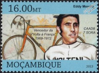 Eddy Merckx Tour De France Winner Bicycle/cycling Stamp (2013 Mozambique)