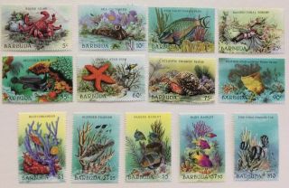 Barbuda - 1987 Marine Life / Fish / Crabs / Corals - 13v - Mnh