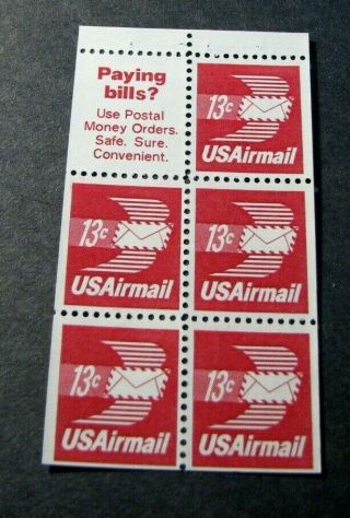 Us Stamp Scott C79a Winged Airmail 1973 Pane Of 5 & 1 Label Mnh L267
