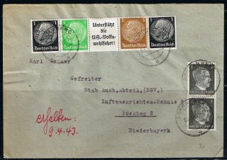 Wwii German 3rd Reich Cover 1943,  Hindenburg & Hitler Se - Tenants See Scans