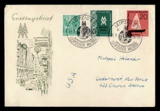 Dr Who 1956 Germany Ddr Fdc Leipzig Fair Ovpt Combo Cachet E52316