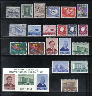 21 Older Never Hinged Iceland Island Postage Stamps 1950 - 1962