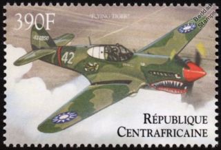 Wwii Curtiss P - 40 Warhawk Flying Tiger Aircraft Stamp (2000 Central African Rep)