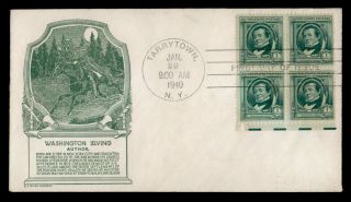 Dr Who 1940 Washington Irving Author Block Fdc C.  Stephen Anderson C106590