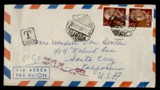 Dr Who 1961 Spain Granada Airmail To Usa Postage Due Portrait Pair E53496