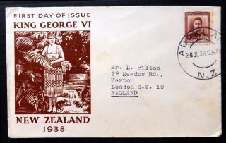 Zealand 1938 G.  Vi - 1½d On Rare Souvenir Fdc To England Bj74