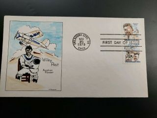 1979 Us Fdc Aviation Wiley Post Hand Painted Cachet C.  Thompson