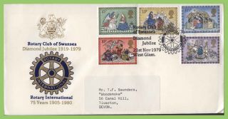 G.  B.  1979 Christmas Set On Swansea Rotary Club First Day Cover,  Swansea