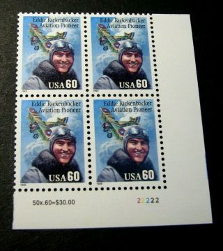Us Plate Blocks Stamp Scott 2998a Eddie Rickenbacker 1995 Mnh Large Date L288
