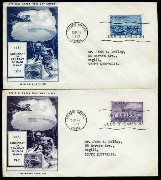 Canada 1951 Stamp Centenary 5c & 7c - 3 X Fdcs