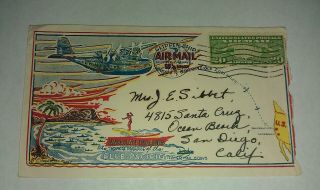1937 Uss Holland 20c Clipper Trans Pacific San Diego Ca Multi Color Hawaii Cover