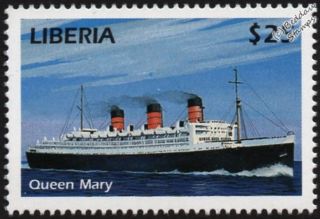 Rms Queen Mary Cunard Line Ocean Liner Cruise Ship Stamp (liberia)
