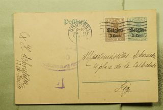 Dr Who 1917 Germany Belgium Ovpt Uprated Postal Card Wwi Censored E50926
