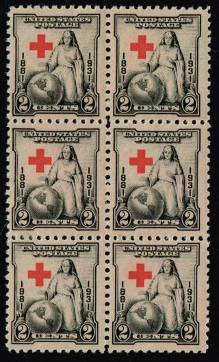 Us Stamp 702 – 1931 2c Red Cross Shift To Right Mnh/og Blk Of 6