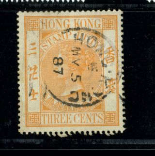 (hkpnc) Hong Kong 1887 Qv 3c Fiscal Vfu Postally Hk Cds
