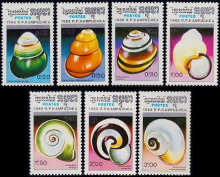 Cambodia 1988,  Cowrie Shells,  Stamp Set Of 7 Mnh