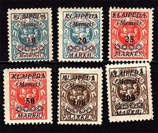 Litauen,  Lithuania,  Lietuva – Memel,  Klaipeda; Sc N12 - N17 Set; Mh; 1923.