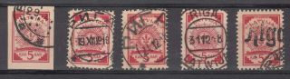 Latvia,  1918 Mi 1,  2,  Five Map Stamps With Different Riga Postmarks