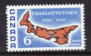 Canada No 499,  Charlottetown Bicentenniel,  P.  E.  I.  Map,  Nh