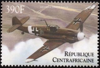 Wwii Luftwaffe Messerschmitt Bf - 109 Aircraft Stamp (2000 Central African Rep)