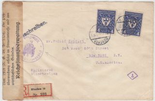 Germany Dr 1922 (21.  7) Reg.  Cover MÜnchen 2 X Mi 202 To U.  S.  A.  (transit Censor KÖln)