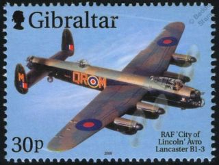 Raf Avro Lancaster (city Of Lincoln) Wwii Aircraft Stamp (2000 Gibraltar)