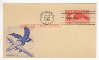 Sss: Smartcraft Postal Card Fdc 1949 4c Eagle In Flight Sc Uxc1
