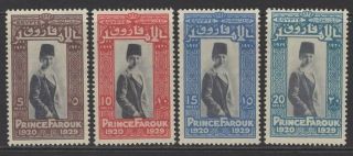 Egypt Sg178/81 1929 Prince Farouk 