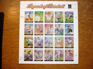 Full Sheet Of 20 Legends Of Baseball Stamps Sc 3408 Ruth,  Mnhogvf 2000 Exc.