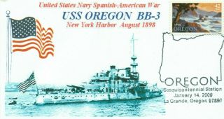 Uss Oregon Bb - 3 Spanish - American War Battleship Photo Cachet Naval,  Pictorial Pm