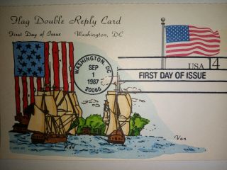Van Natta Flag Double Reply Post Card Hand Painted Hp First Day Cover Fdc