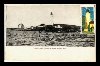 Dr Jim Stamps Us Boston Light Sandy Hook Lighthouse Fdc Postcard
