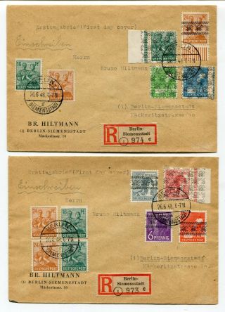 Germany 1948 Berlin Overprints - Postwar - Two Registered Fdc Covers -