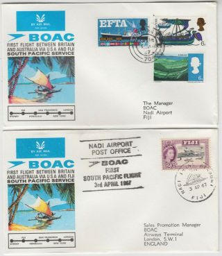 Boac 1967 South Pacific Service London - Fiji Official Illustrated Returned Ffcs