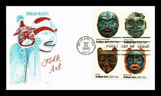 Dr Jim Stamps Us Indian Folk Art Masks Bazaar First Day Cover Block Of Four