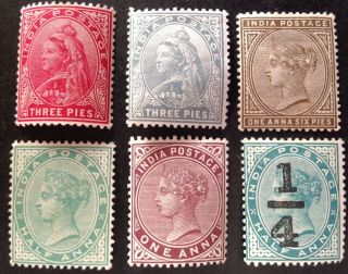 India 1882 6 X Stamps Hinged