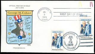 1978 Collins Hand Painted Fdc,  Uncle Sam Song Title Cachet,  George M Cohan 1756