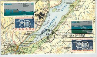 St.  Lawrence Seaway Joint Issue Usa Canada Kmc Hand Folded Map 2091 Combo 1131