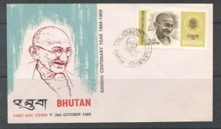 Bhutan 1969 Fdc Cover Gandhi Centenary Year
