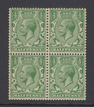 Block Of 4 Gb Kgv 1/2d Green Sg418 King George V 1924 Hinged Stamps