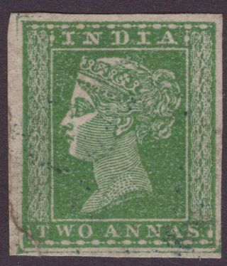 India Typo Qv 1854 Sg31 Var.  2a Yellow - Green Repaired