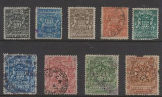 Rhodesia 1892 Part Set To £10 (high Values With Fiscal Cancels)
