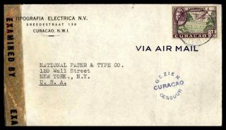 Mayfairstamps 1943 Netherlands Curacao Censored To Us York Cover Wwb47413