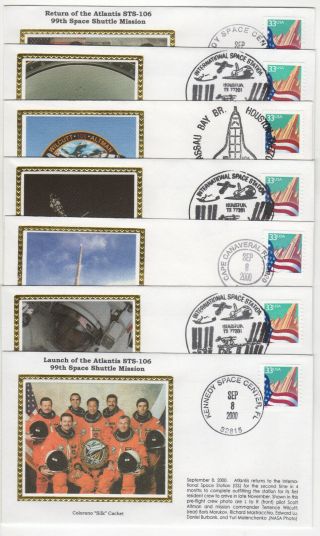 Sss: 7 Pcs Colorano Silk 2000 33c Sts - 106 Atlantis Space Shuttle Sc 3282