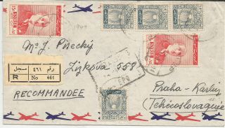 1949 Syria To Czechoslovakia Registered Air Mail Cover