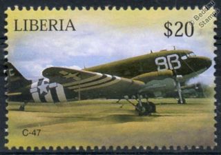 Wwii Usaaf Douglas C - 47 Skytrain / Dakota D - Day Livery Aircraft Stamp (liberia)