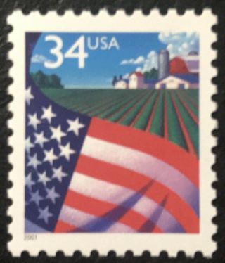 2001 Scott 3469 - 34¢ - Flag Over Farm - Single Stamp - Nh