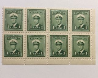 Canada Stamp Sc 249 Mnh Vf Block Of 8 War Issue Kgvi Green 1 Cent