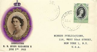 1953 Fiji Coronation Omnibus Stamp On Pts Fdc